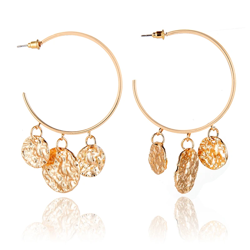 docona Punk Gold Silver Color Round Wafer Drop Dangle Earrings for Women Abstract Circle Pendant Earring Pendientes 3537 | Украшения и