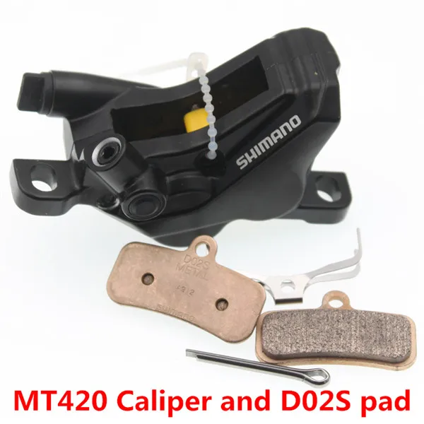 caliper and D02S pad Shimano горные велосипеды четырехпоршневые BR-MT420 суппорт Гидравлический дисковый тормоз MT420 четырехпоршневой суппорт - Цвет: caliper and D02S pad