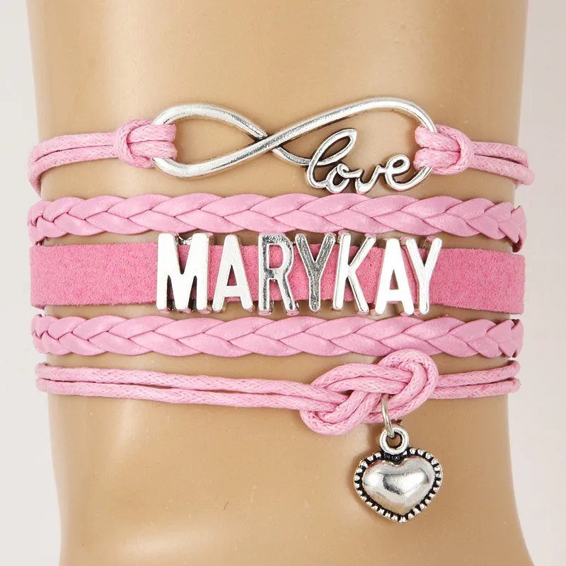 10 шт./партия) Бесконечная любовь MARY KAY Подвеска для браслета в форме сердца кожаный браслет-шнурок браслеты и браслеты для женщин и мужчин ювелирные изделия 6 цветов - Окраска металла: pink