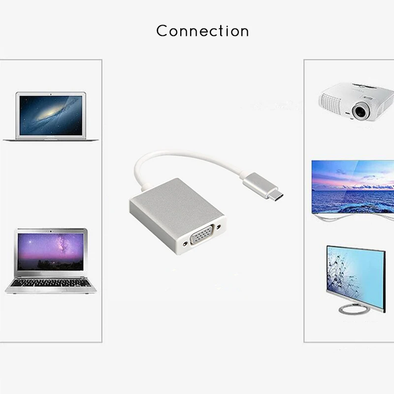 Переходник USBC на VGA USB 3 1 Type C кабель-конвертер Папа-мама 1080P FHD для Macbook 12 дюймов