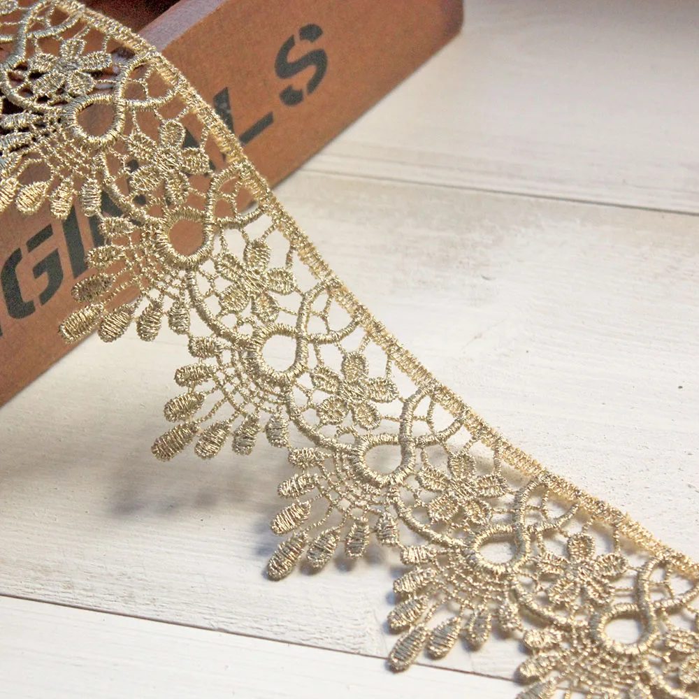 1 ярд золотая серебряная кружевная отделка лента вышитая тюль ткань для девочек