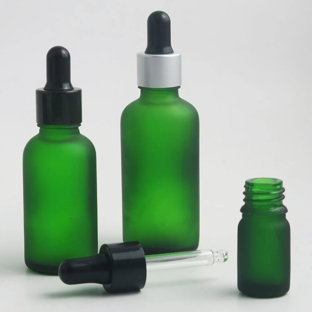 10 x 5ml 10ml 15ml 20ml 30ml 50ml 100ml Frost Green Glass Dropper Bottles for Essential Oils Cosmetic e Liquid Serum Containers | Красота и