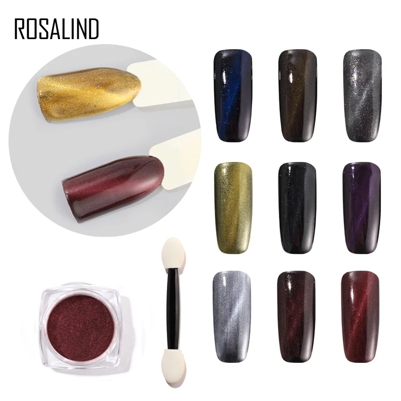ROSALIND порошок для ногтей кошачий глаз порошок стойкий вылеченный УФ-лак для ногтей трение 12 стилей 3D эффект ногтей блестящее украшение