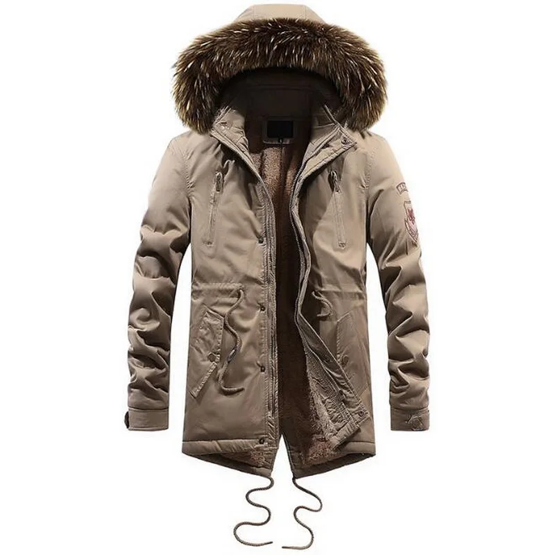Men Fur Collar Thick Velvet Warm Parkas Men Warm Outwear Fur Collar Winter Military Parkas
