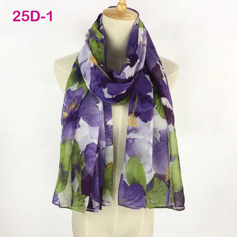 Модная хлопковая вуаль шарф с цветочным принтом Женская Весенняя и Осенняя