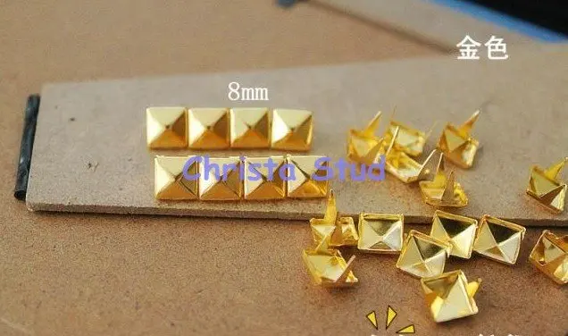 

Wholesale 1000pcs 8mm Gold Color Pyramid Studs Rivets DIY accessory Punk Rock Spike Free Shipping 1000pcs/lot Whiolesale