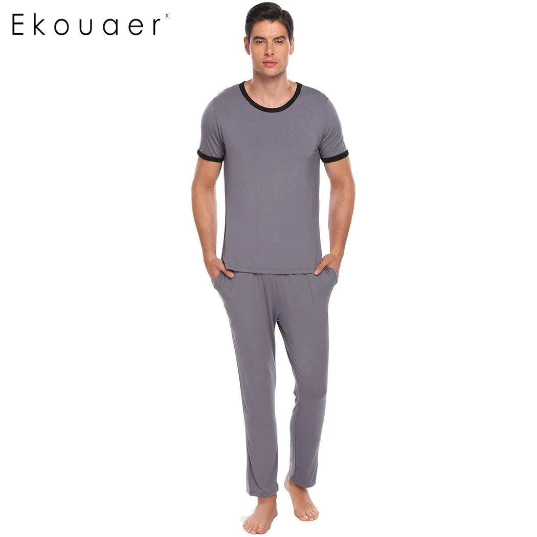 Ekouaer Повседневная Пижама Мужские пижамные комплекты с коротким рукавом