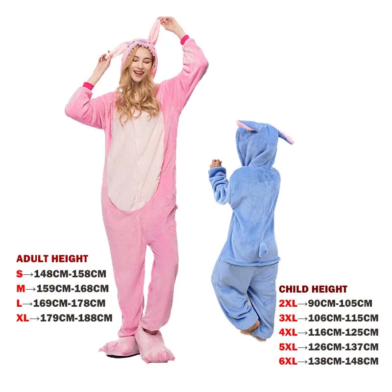 0492 0587 Pink Stich Лидер продаж, осенне-зимние пижамные комплекты с единорогом, Стич панда, фланелевые Мультяшные пижамы для взрослых женщин и мужчин - Цвет: 0492 0587 Pink Stich