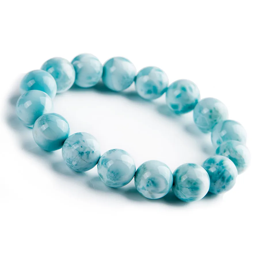 

LiZiFang 13mm Fashion Natural Genuine Blue Larimar Stone Crystal Stretch Round Loose Beads Bracelet
