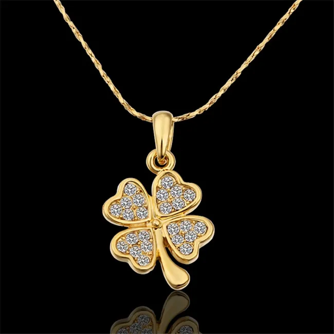 Золотой цвет клевер кулон ожерелье с цирконом красивый подарок на день рождения