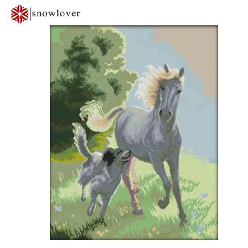 Needlework DMC DIY Cross stitch Full Embroidery Go together in Freedom Dog and horse bedroom living room Cross-Stitch Home | Дом и сад
