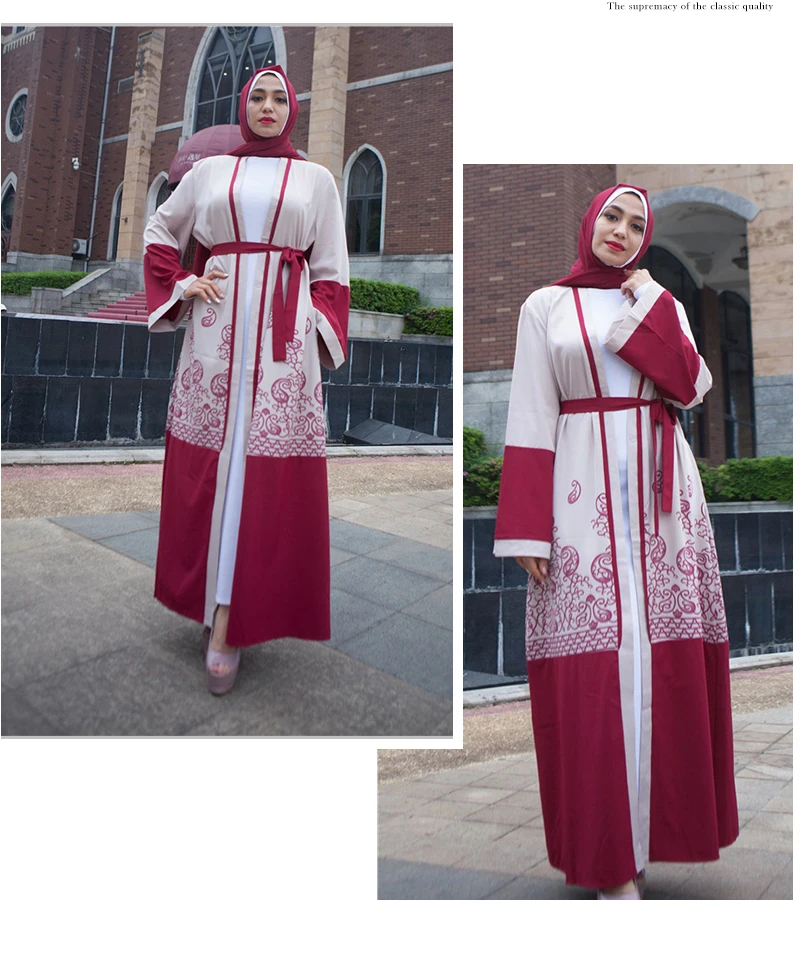 Мусульманская одежда мусульманское FashionDubai красный модное платье в модный принт культ Услуги ИД Gife Исламская, молитвенная Костюмы