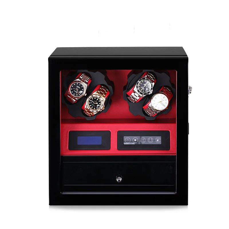 Супер Люкс 4+ 5 часы winder box Дисплей Шкаф для хранения светодиодный алюминиевый мотор авто Электрический вращающийся чехол