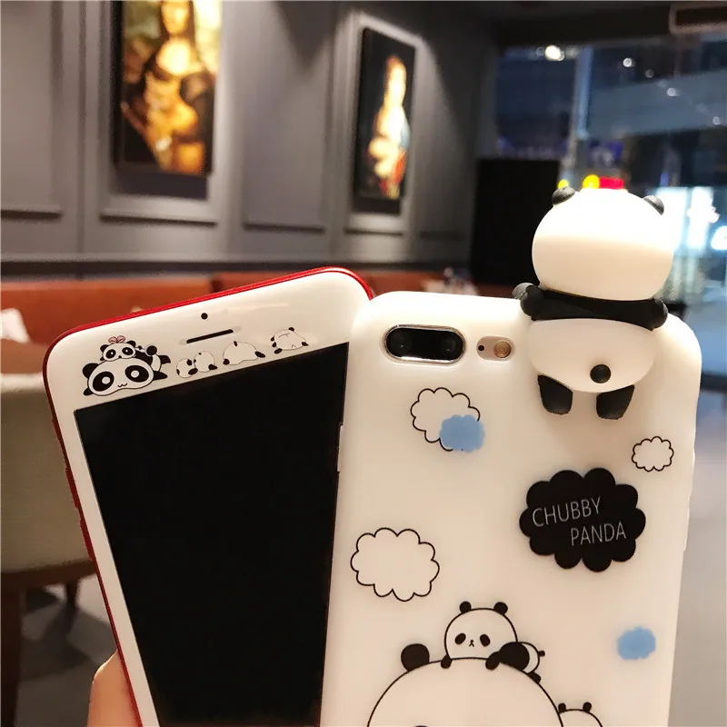 Для iphone 8/8 plus чехол+ Защитная пленка для экрана для iphone 7 plus милый 3D с мультипликационным принтом «панда», задняя крышка для iphone 6s Стекло пленка