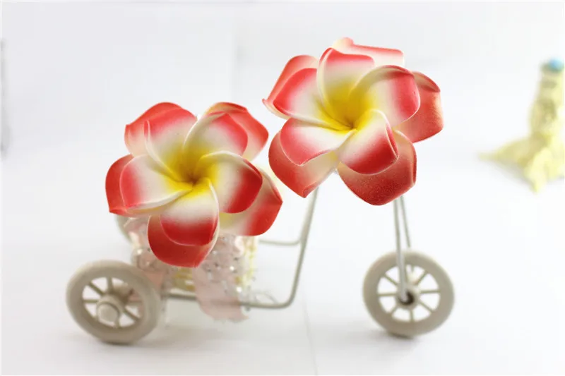 double red Абсолютно Ассорти цвет двойной слой пены Гавайский цветок Плюмерия Frangipani цветок Свадебный однослойный зажим для волос 6 см 8 см - Цвет: double red