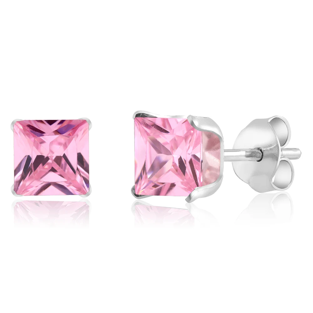 Gemstoneking 3.00 ct 925 стерлингового серебра розовый cz принцессы квадратный Серьги
