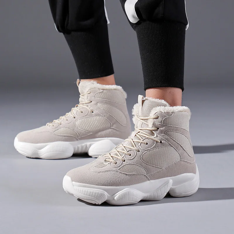 Winter Men Snow Boots Warm Fur Man Ankle Boots Lace-Up High Quality Thick Plush Winter Boots Plush Autumn Basic Work Shoes