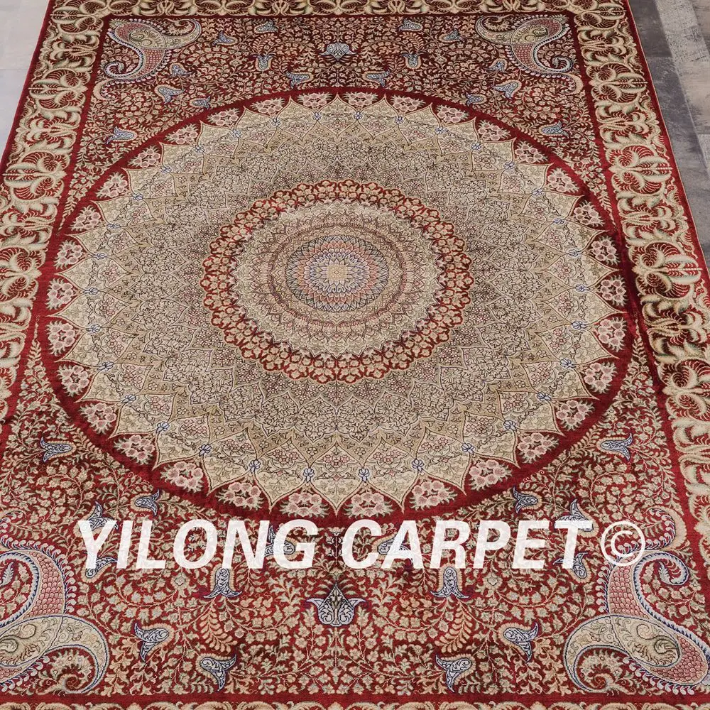 Yilong 5 &quotx 7&quot ручной персидский красный ковер турецкий бежевый медальон шелковый
