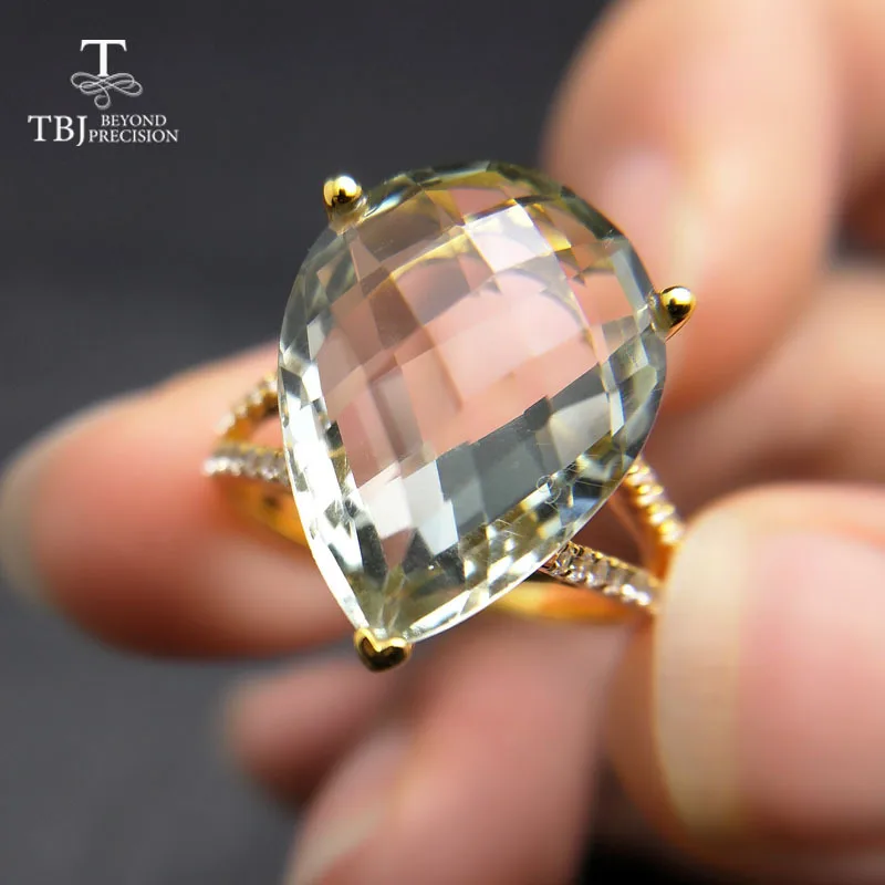 TBJ, новое большое натуральное кольцо с зеленым аметистом, серебро 925 пробы, желтое золото, ювелирное изделие с драгоценным камнем для девочек в качестве подарка на День святого Валентина
