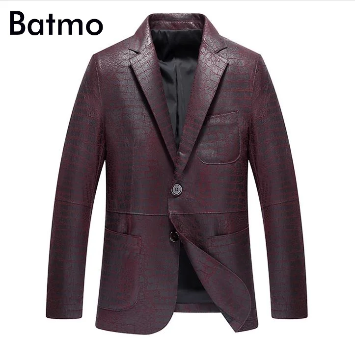 

Batmo 2017 new arrival sheepskin real leather men's business blazer,size L,XL,XXL,XXXL,4XL ,3 colors,black,wine red,blue