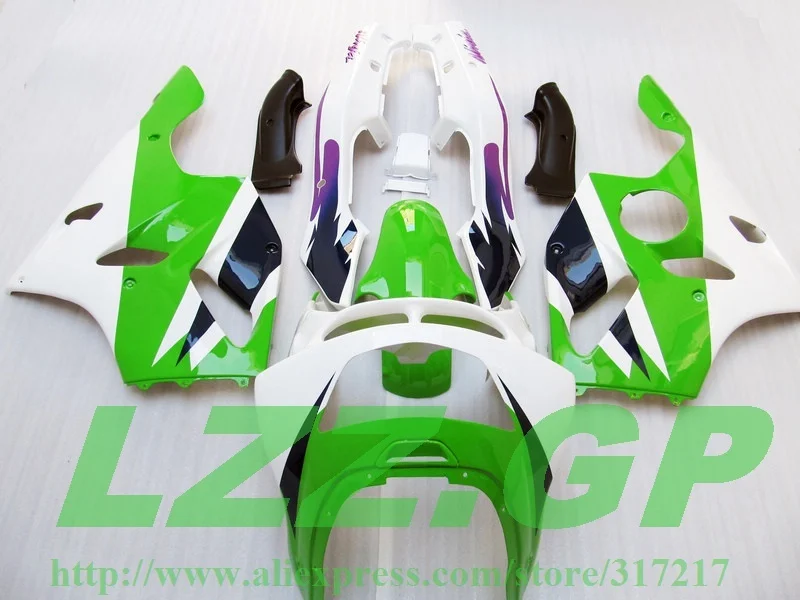 LZZ. GP зеленый белый обтекатель комплект для KAWASAKI NINJA ZX6R 94-97 ZX-6R ZX 6R 94 95 96 97 # y6s 1994 1995 1996