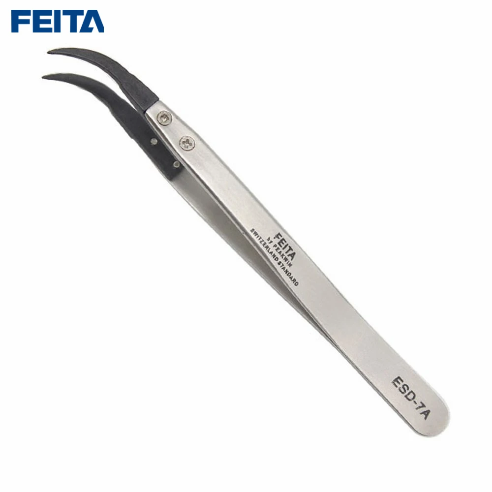 

FEITA 8PCS ESD Plastic Tip Stainless Steel Tweezers Set Anti-static Precision Hand Tool with Carrying Bag for Lab,DIY Electronic