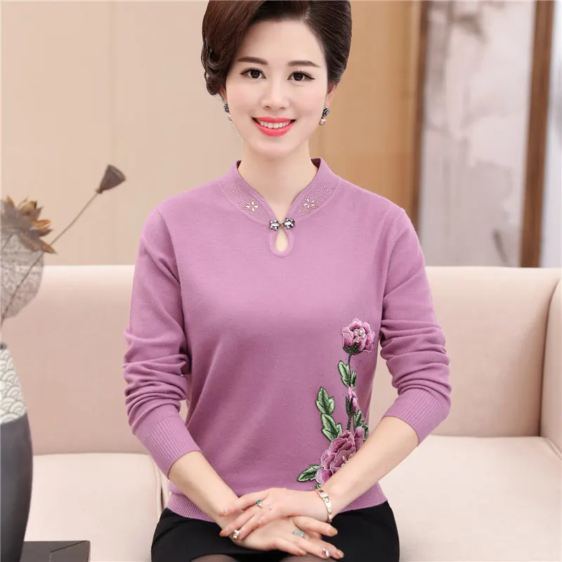 

Модель 2022 года, Модный пуловер для женщин среднего возраста на весну и осень, свитер с вышивкой, высококачественный Женский свитер с длинным...