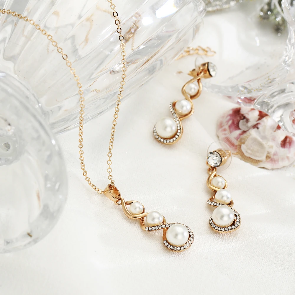 Cloaccd Для женщин спираль имитация Шарм Pearl Jewelry комплект свадебной моды кристалл