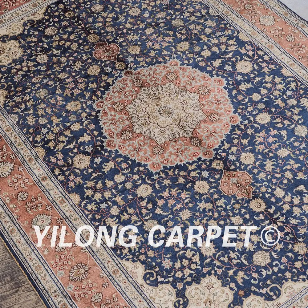 YILONG 4 'x 6' Тебриз Шелковый выгодный ковер антикварные синие иранские коврики