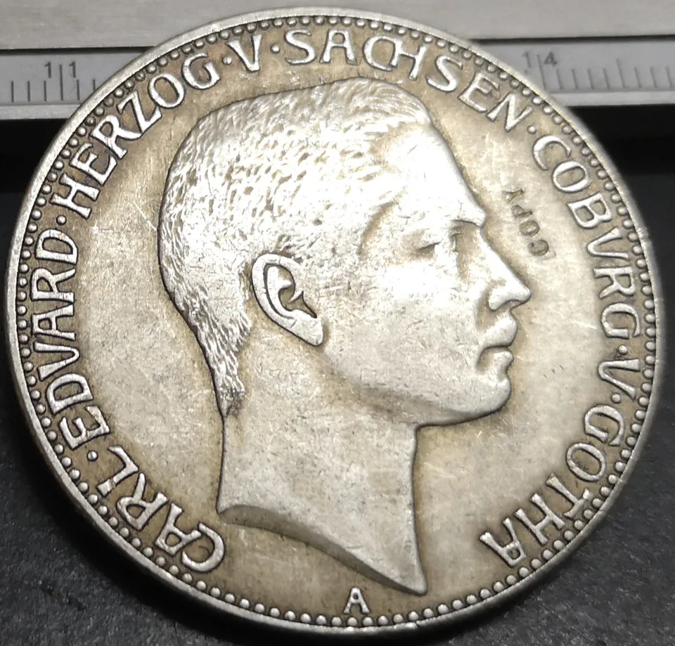 1907-A герцогство Сакси-Кобург и Гота 5 Марка-Карл Эдуард Посеребренная копия редкая