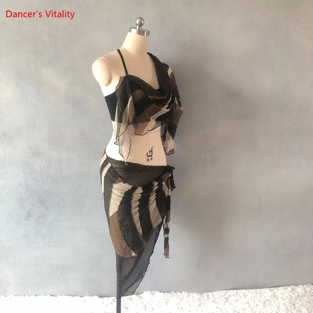 2019 New Design Brown stripe Top+Skirt 2pcs Women Dance Clothes Suit Spring Practice Suits | Тематическая одежда и