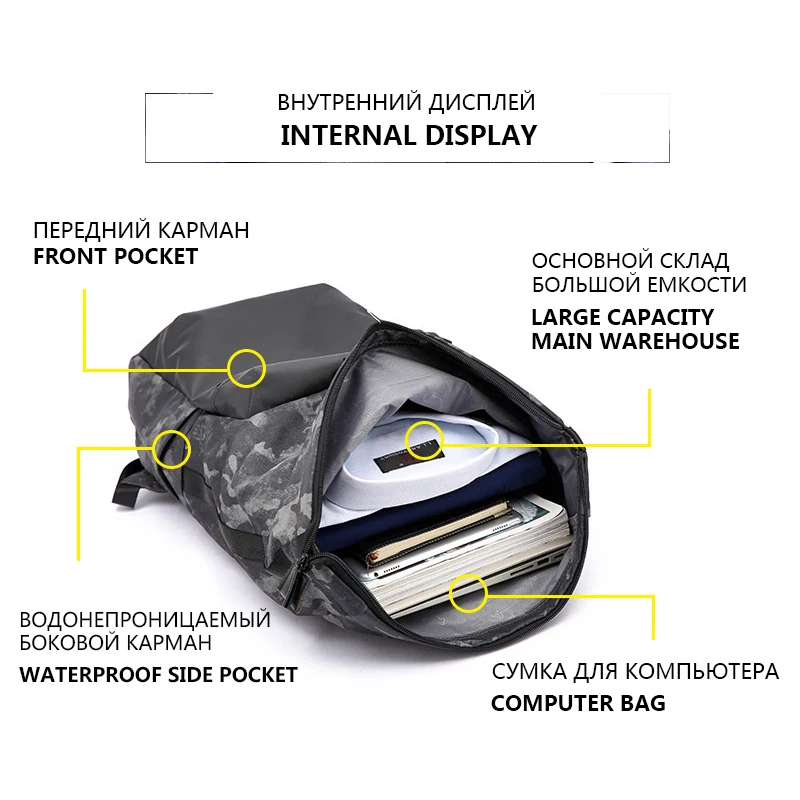 VENIWAY Men 15 inch Laptop Backpacks Male Waterproof Fashion School Men's Bag Camouflage | Багаж и сумки