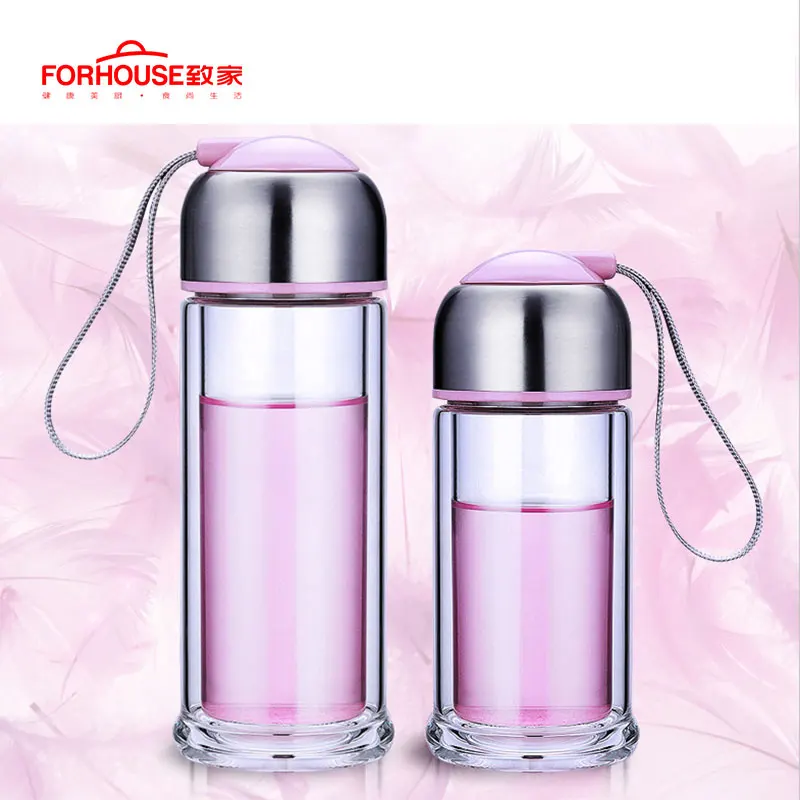 

280ML Glass Water Bottle With Loose Leaf Tea Strainer Double-deck Glass Bottle for Tour Hiking Camp Sport