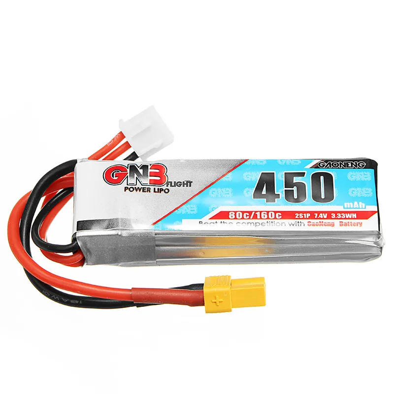 Высококачественная перезаряжаемая Lipo батарея Gaoneng GNB 7 4 V 2S 450MAH 80C XT30 вилка для RC