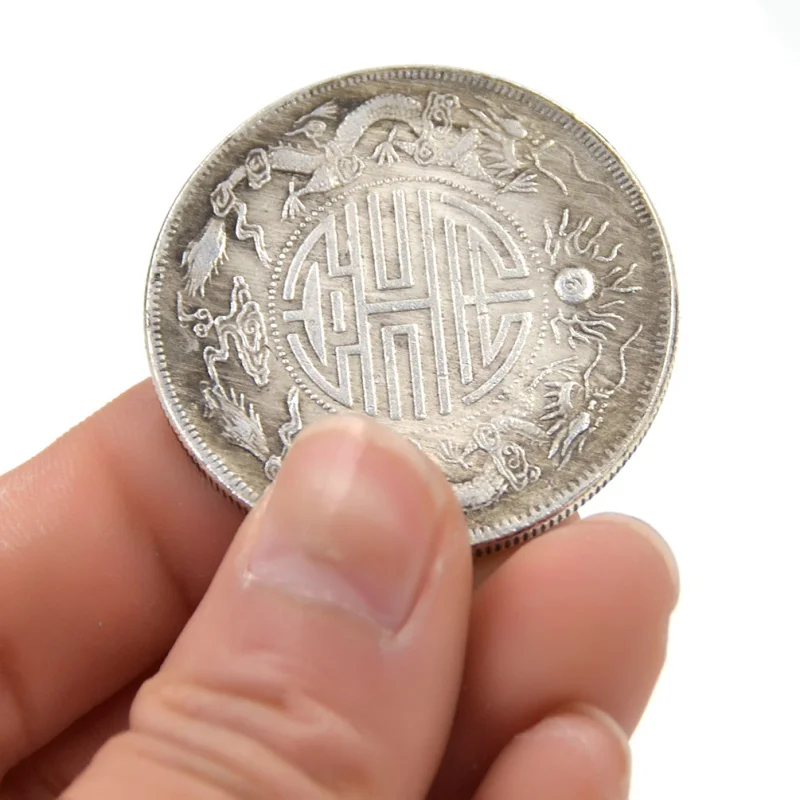 Древние 39 мм фэн шуй китайские двойные драконы бисера счастливые монеты