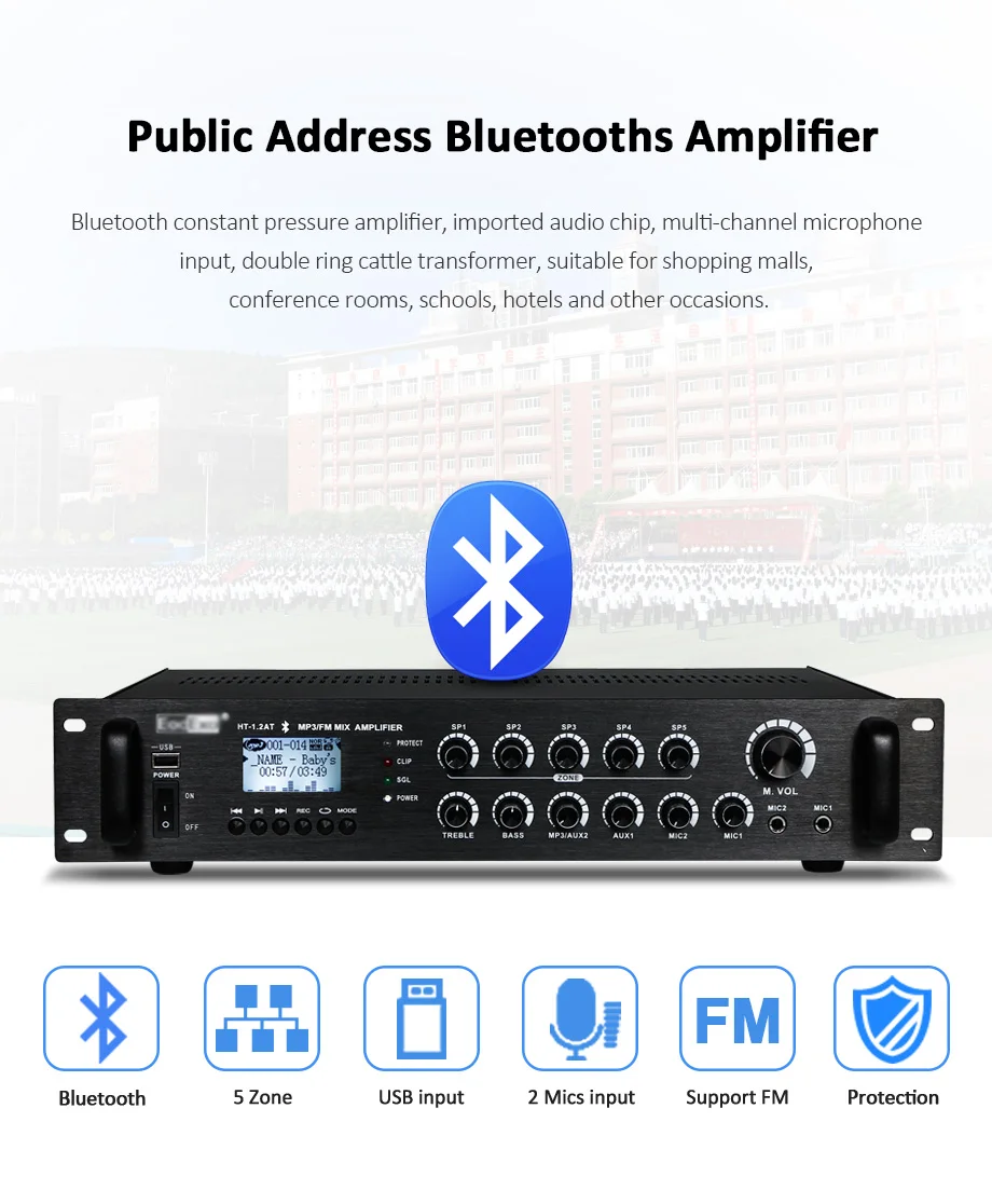 Bluetooth pa Усилитель Аудио 120 Вт, 240 Вт, 360 Вт usb sd карта усилитель мощности 5 Зон Микшер Цифровой Стерео предусилитель с динамиками