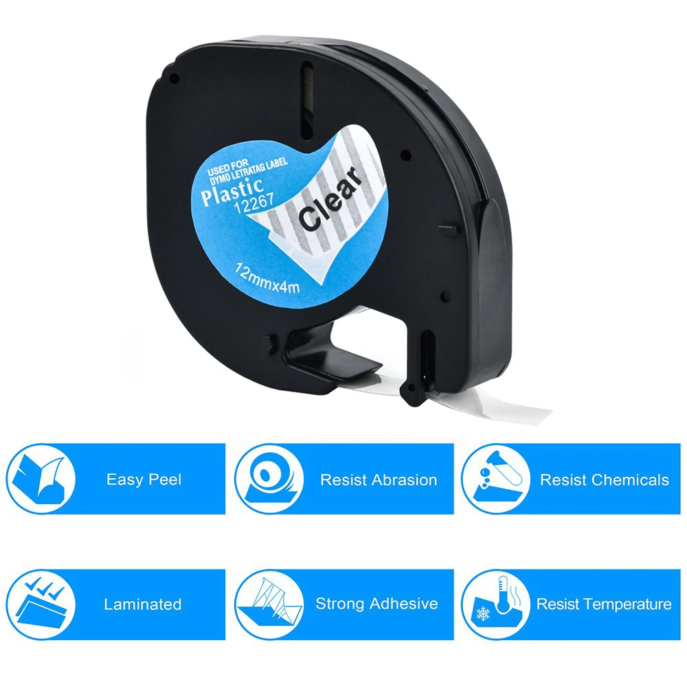 Этикетка CIDY Совместимость 12 мм черный на прозрачном лента Dymo letratag LT 16952 16951 12267 12268 для LT-100H