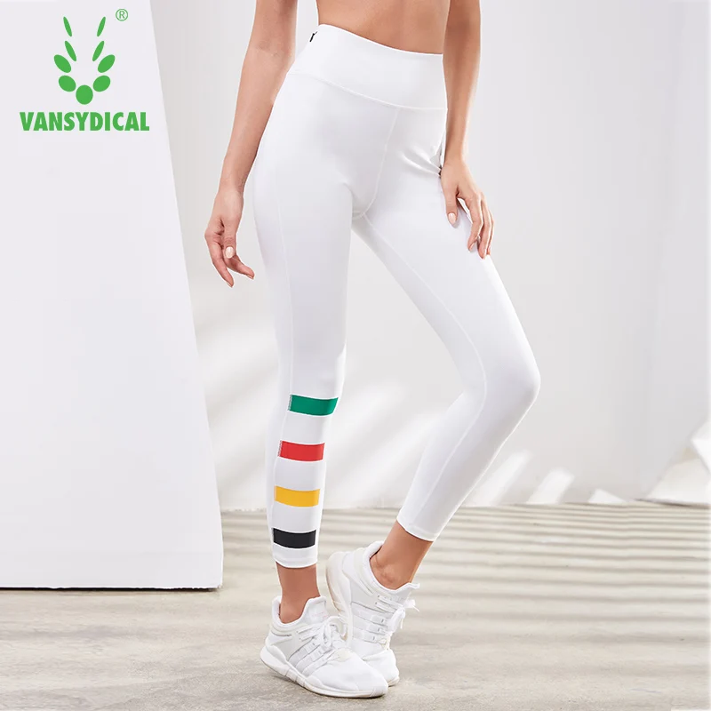 

Vansydical High-waist White Gym Yoga Pants Women's Running Compression Tights Stretchy Fitness Workout Sports Leggings