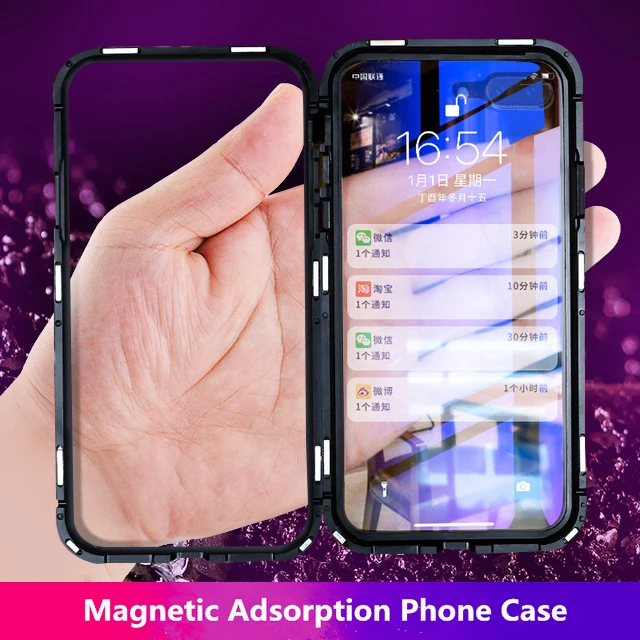 Магнитный чехол Magneto Magnetic Adsorption для iPhone X XS Max XR 7 8 Plus с закаленным стеклом 6S 6.
