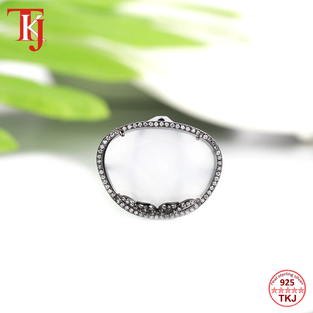 TKJ Fine Jewelry Wedding Engagement Ring 100% Real 925 Sterling Silver Rings Grey Agate For Women Party | Украшения и аксессуары