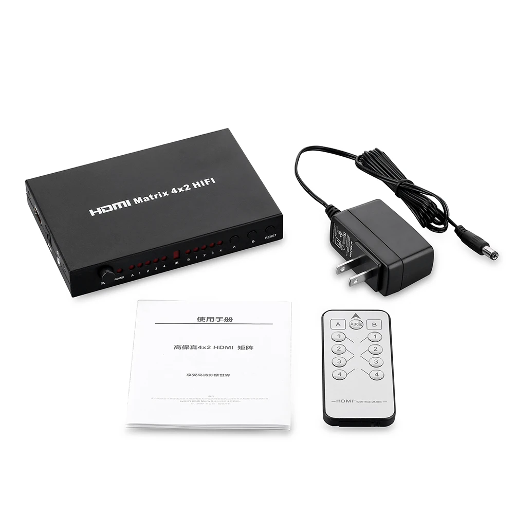 Матрица 4X2 HDMI матрица с Аудио 2X2 матричный коммутатор переключатель 4 в 2
