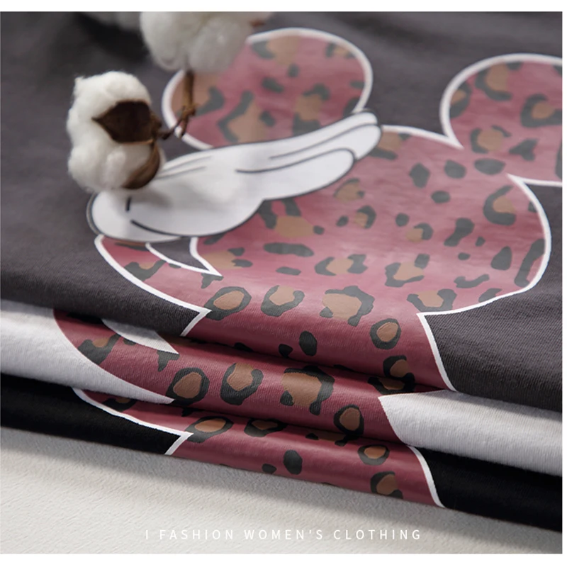 

Ladies Leopard 2019 Summer Cotton Print T Shirts Autumn Femme Short sleeve Tee Tops Women Round neck Slim Soft fashion Tshirts