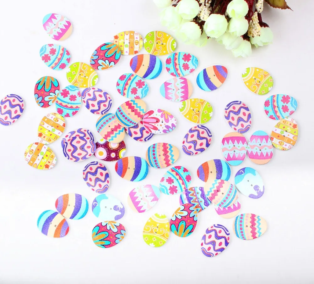 2015 Новинка 50 шт смешанные деревянные пуговицы пасхальные яйца картина 2