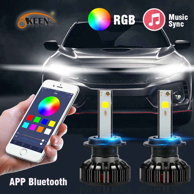 Автомобильные светодиодные лампы OKEEN 2x RGB H1 H3 H4 H7 H8 H11 9005 9006 H13 9012 5202 разные цвета 50