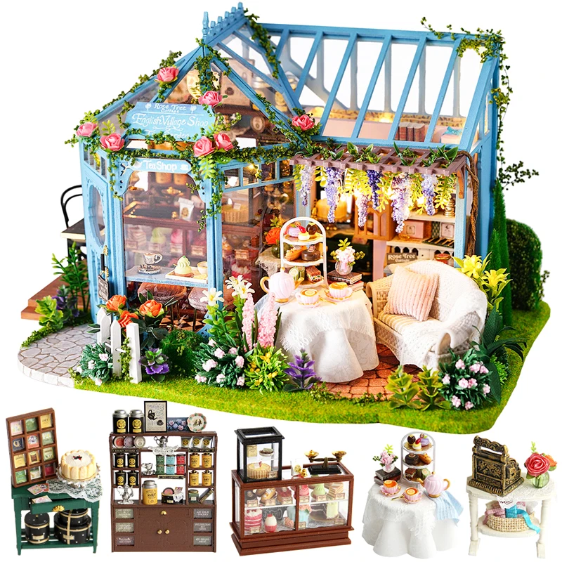CUTEBEE DIY кукольный домик деревянные кукольные домики Миниатюрный Кукольный дом набор мебели Каса музыка светодиодные игрушки для детей подарок на день рождения A68B