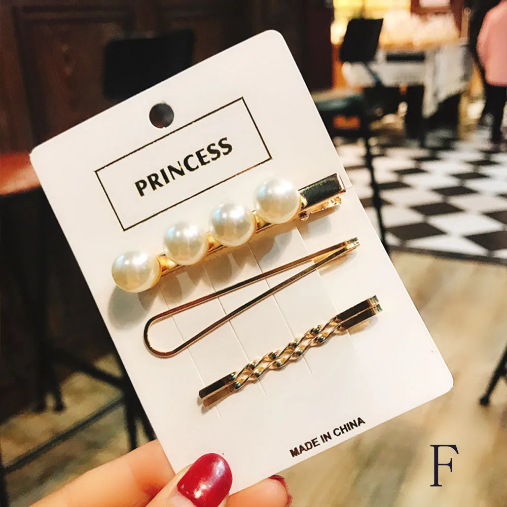 

3Pcs/Set Fashion Metal Hair Clip Imitation Pearl Minimalist Hairpin Love Geometric Irregular Barrette Girls Headwear Accessories