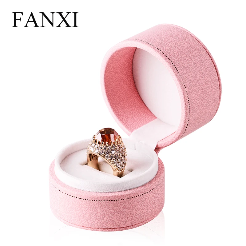 Изысканная круглая коробка FANXI из искусственной кожи розового и белого цвета для