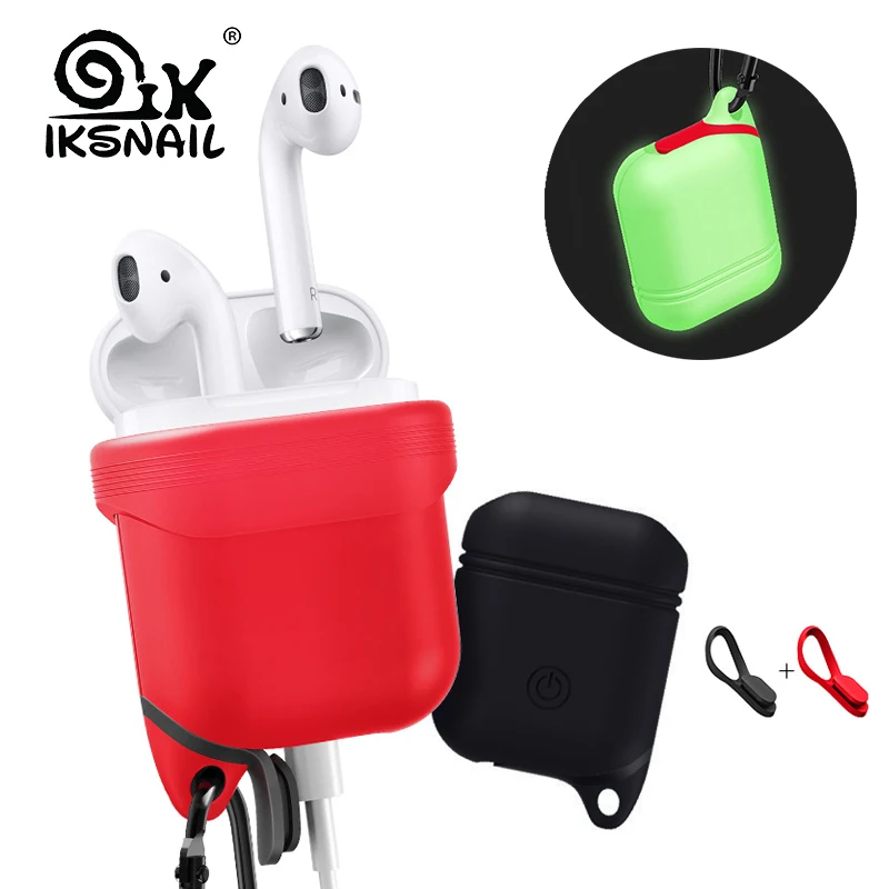 IKSNAIL Glowing In Dark Silicone Cases For Apple Airpods Luminous Protector Cover Sleeve Pouch For Air Pods Earphone With Hook