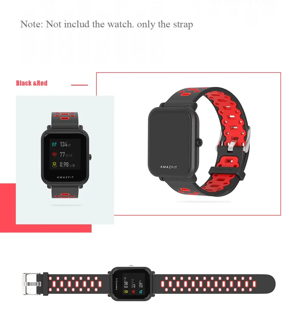 Black Red Спортивный силиконовый ремешок Mijobs 20 мм для Xiaomi Huami Amazfit Bip BIT Lite, Молодежные Смарт-часы, браслет, браслет - Цвет: Black Red