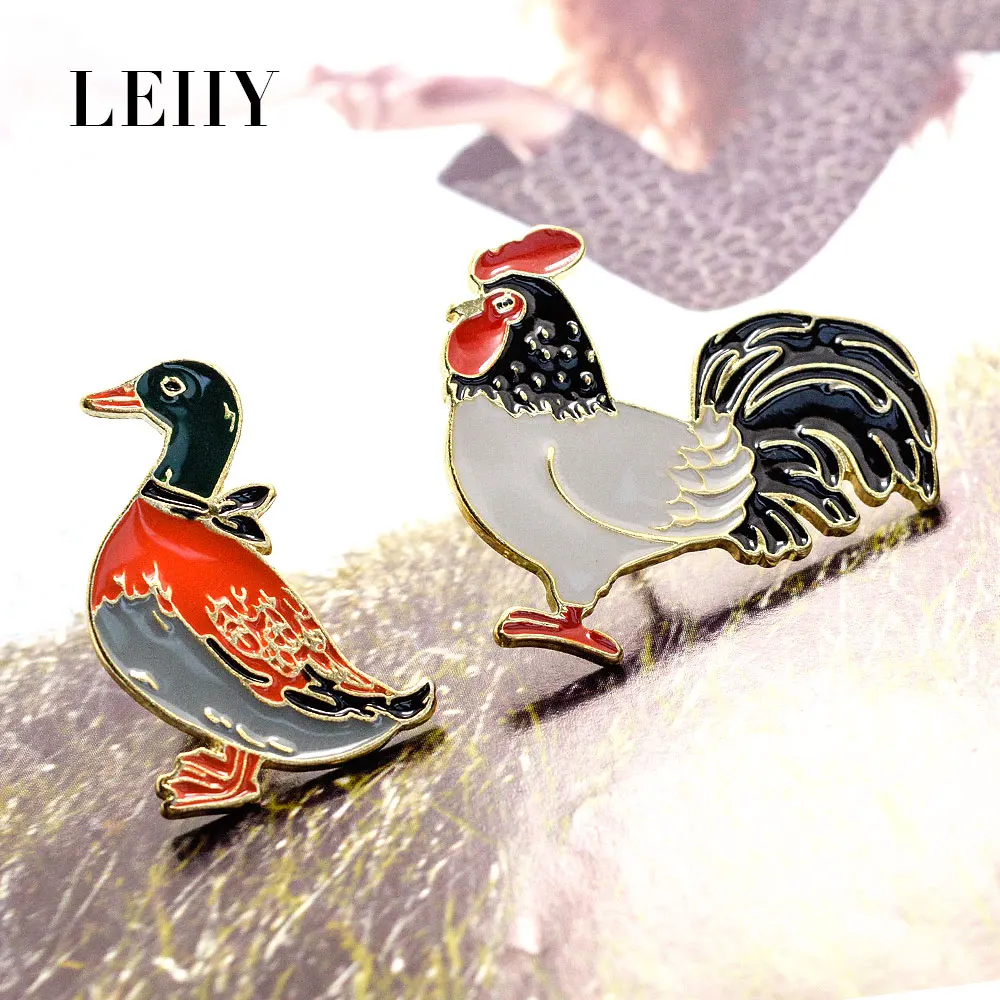 Leiiy Stylish Multicolored Enamel Cute Chicken Duck Shape Pin Brooches For Women Lady Gold-color Fashion Jewellery | Украшения и
